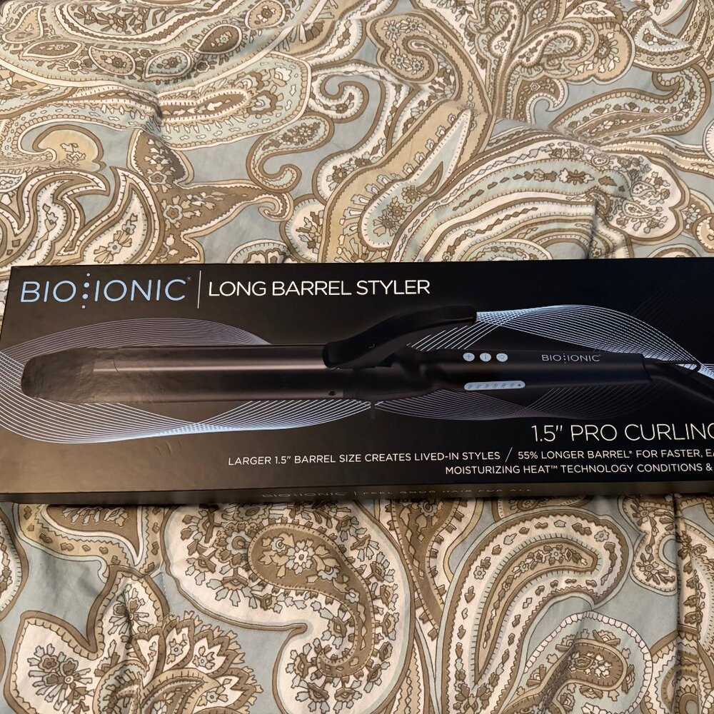 NEW BioIonic Bio Ionic Black Curling Iron Long barrel 1.5”